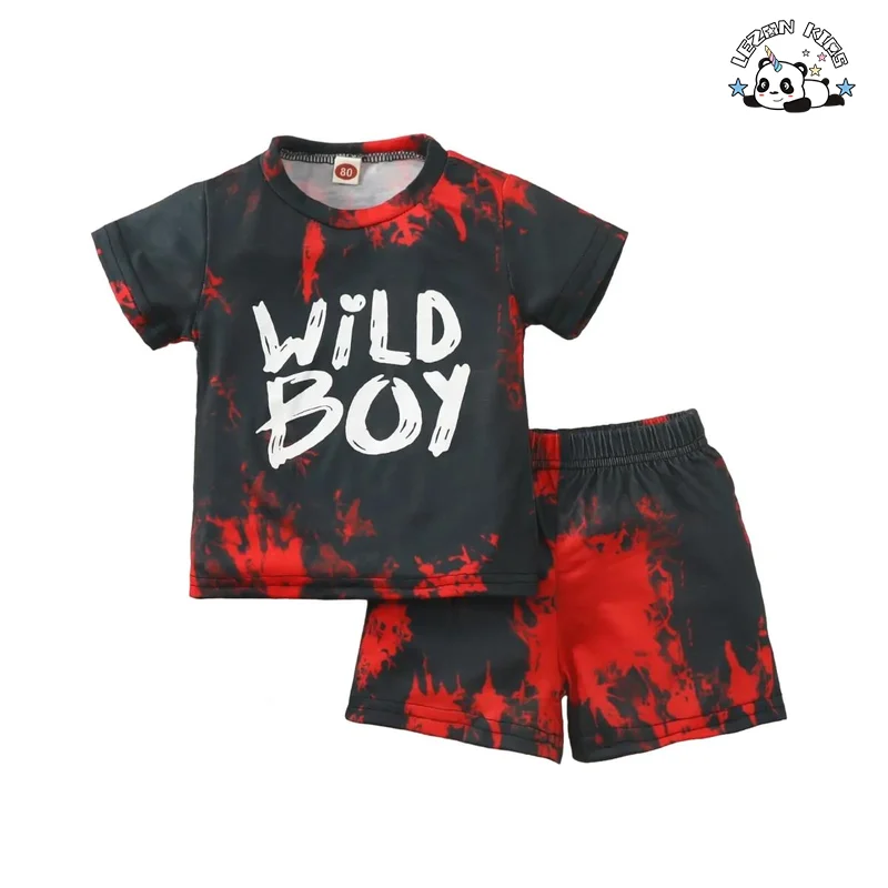 LEZONKIDS - Baby Boy Clothes Dip Dye Print Shirt Short Boy Set Child Clothes  Casual Cool Factory Customized Boy Set